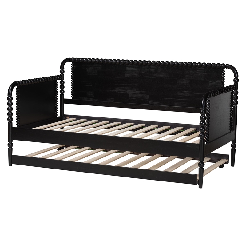 Baxton Studio Lucera Bobbin Daybed with Rolling Trundle Twin Black