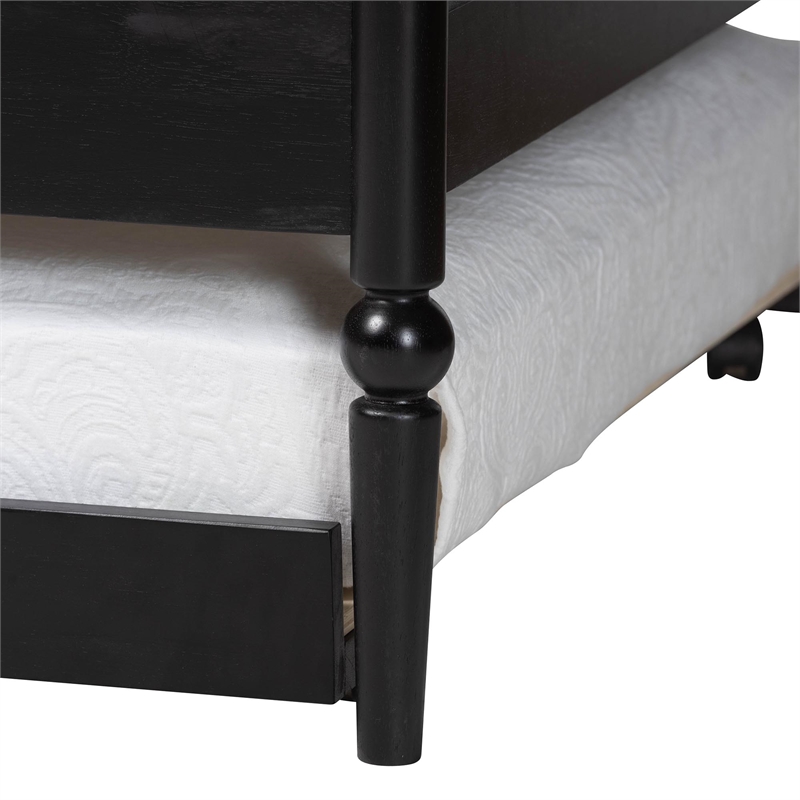 Baxton Studio Lucera Bobbin Daybed with Rolling Trundle Twin Black