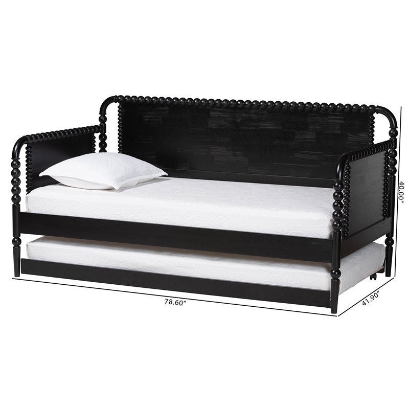Baxton Studio Lucera Bobbin Daybed with Rolling Trundle Twin Black