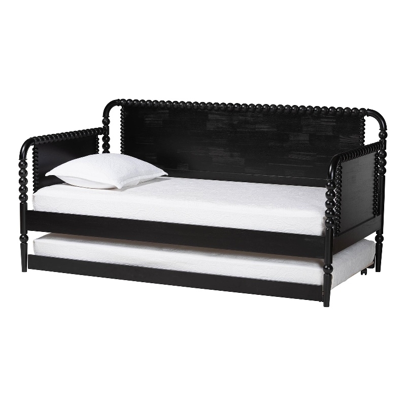 Baxton Studio Lucera Bobbin Daybed with Rolling Trundle Twin Black