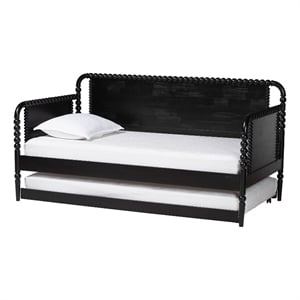 Baxton Studio Lucera Bobbin Daybed with Rolling Trundle Twin Black