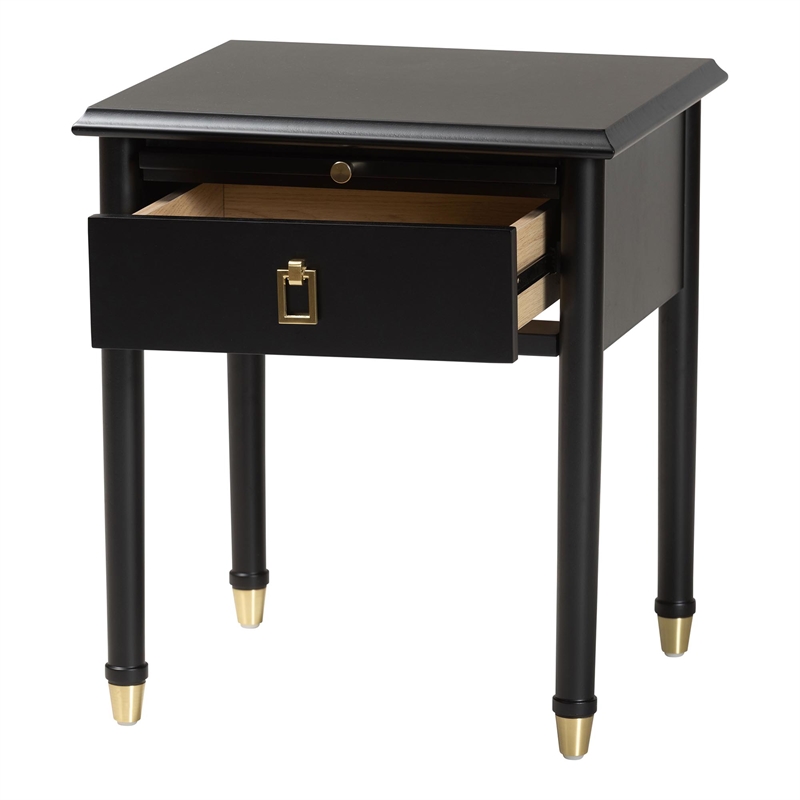 Baxton Studio Tamra Black Wood Nightstand with Pullout Shelf