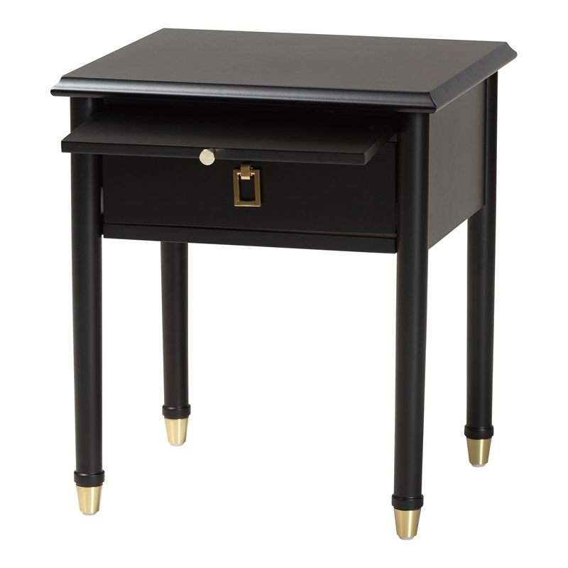 Baxton Studio Tamra Black Wood Nightstand with Pullout Shelf