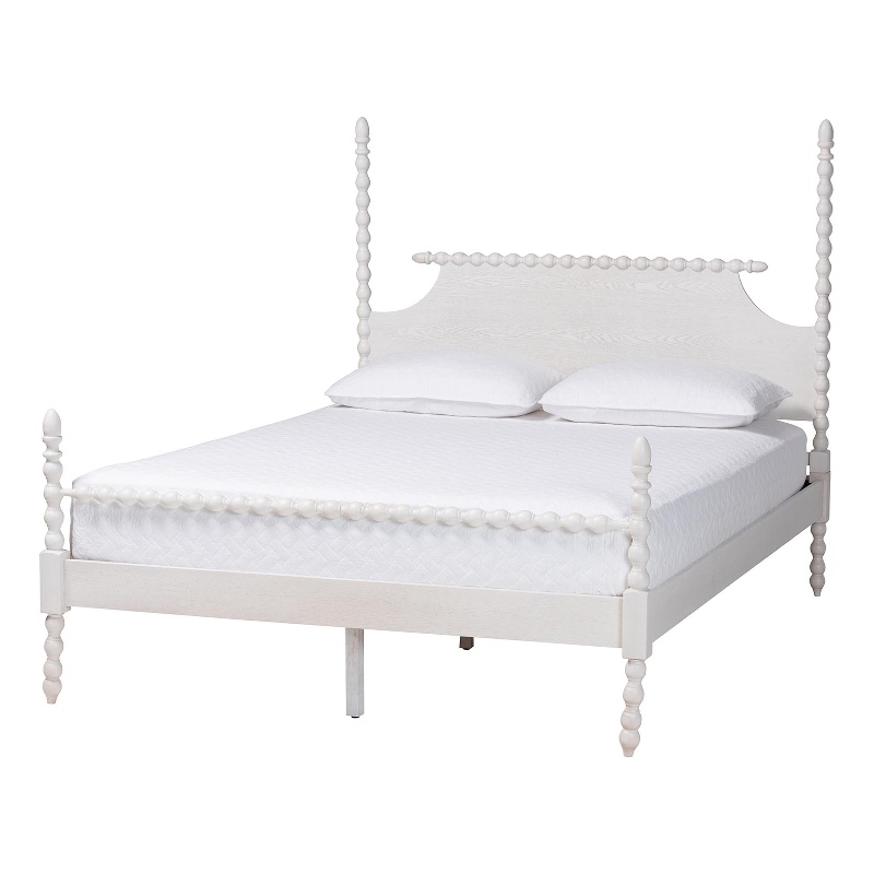 Baxton Studio Caliana Bobbin Four-Poster Platform Bed White Queen