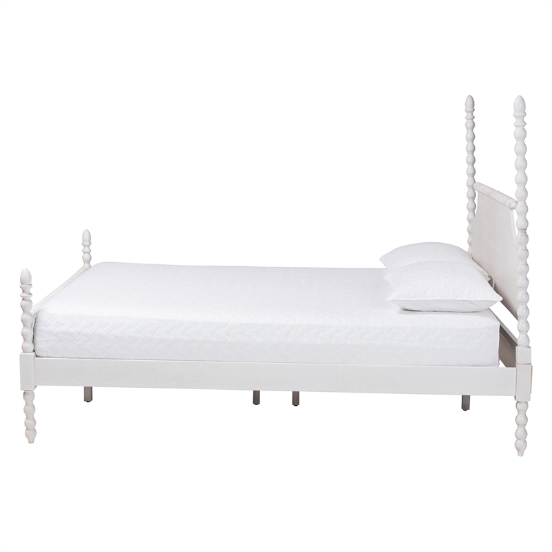 Baxton Studio Caliana Bobbin Four-Poster Platform Bed White King