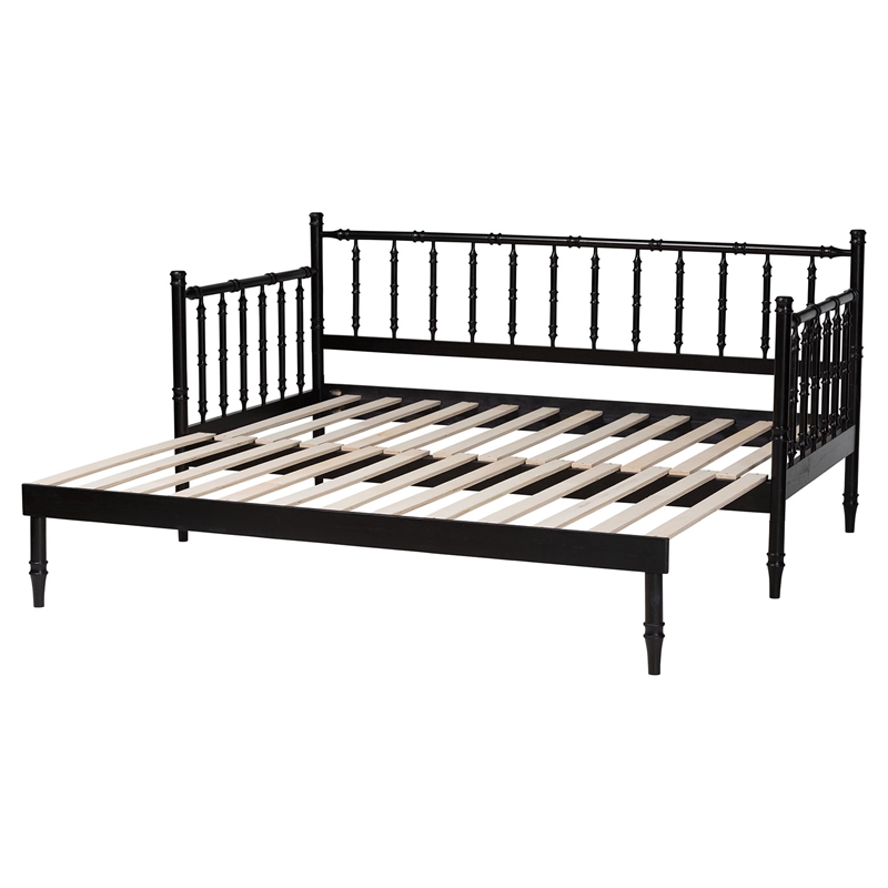 Baxton Studio Marisela Black Wood Twin-To-King Expandable Daybed