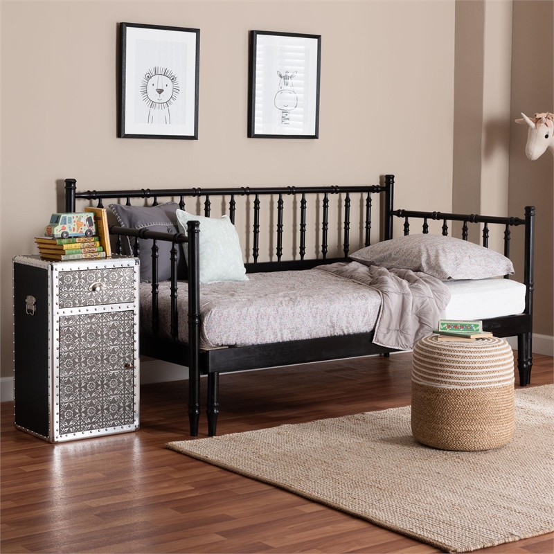 Baxton Studio Marisela Black Wood Twin-To-King Expandable Daybed