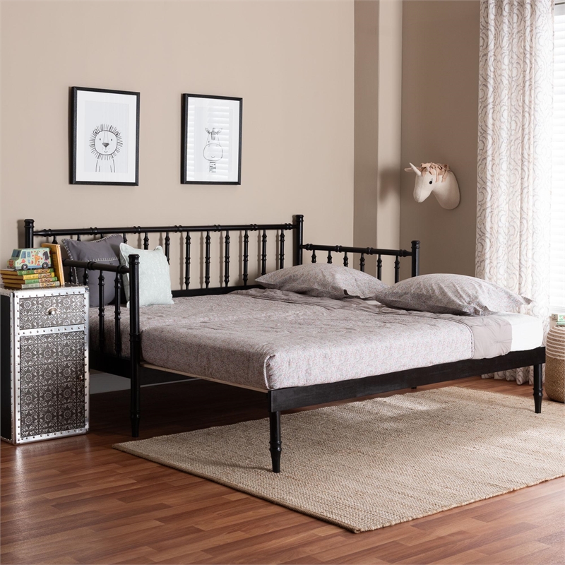 Baxton Studio Marisela Black Wood Twin-To-King Expandable Daybed