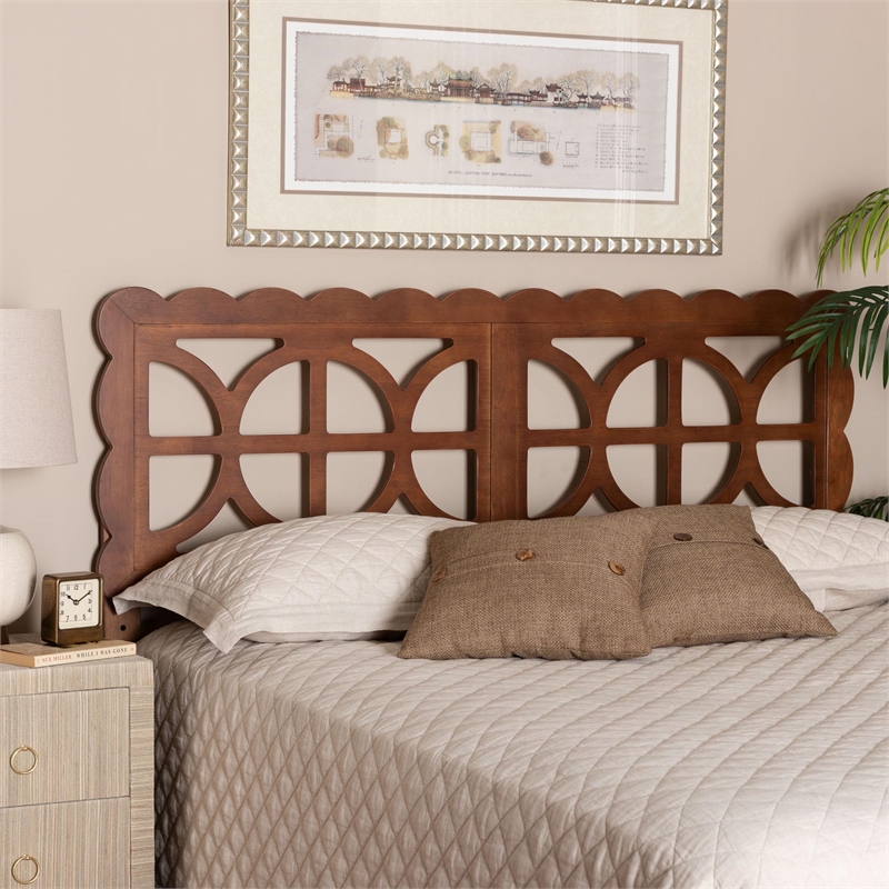 Baxton Studio Nansen Wood Headboard with Scalloped Frame Queen Walnut