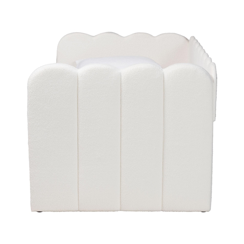Baxton Studio Palmer Cream Teddy-Bear Fabric Daybed with Rolling Trundle Twin