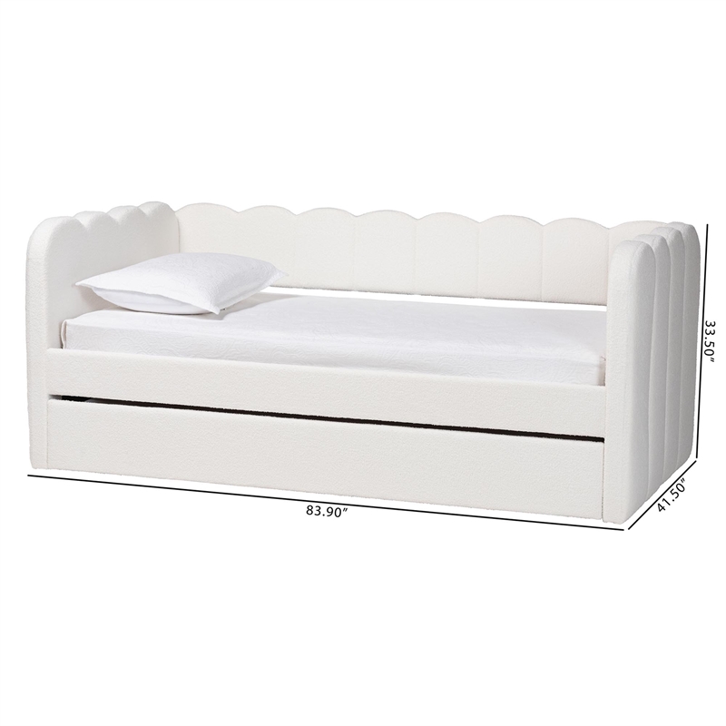 Baxton Studio Palmer Cream Teddy-Bear Fabric Daybed with Rolling Trundle Twin