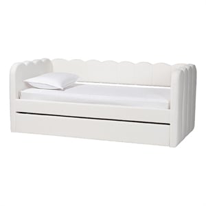 Baxton Studio Palmer Cream Teddy-Bear Fabric Daybed with Rolling Trundle Twin