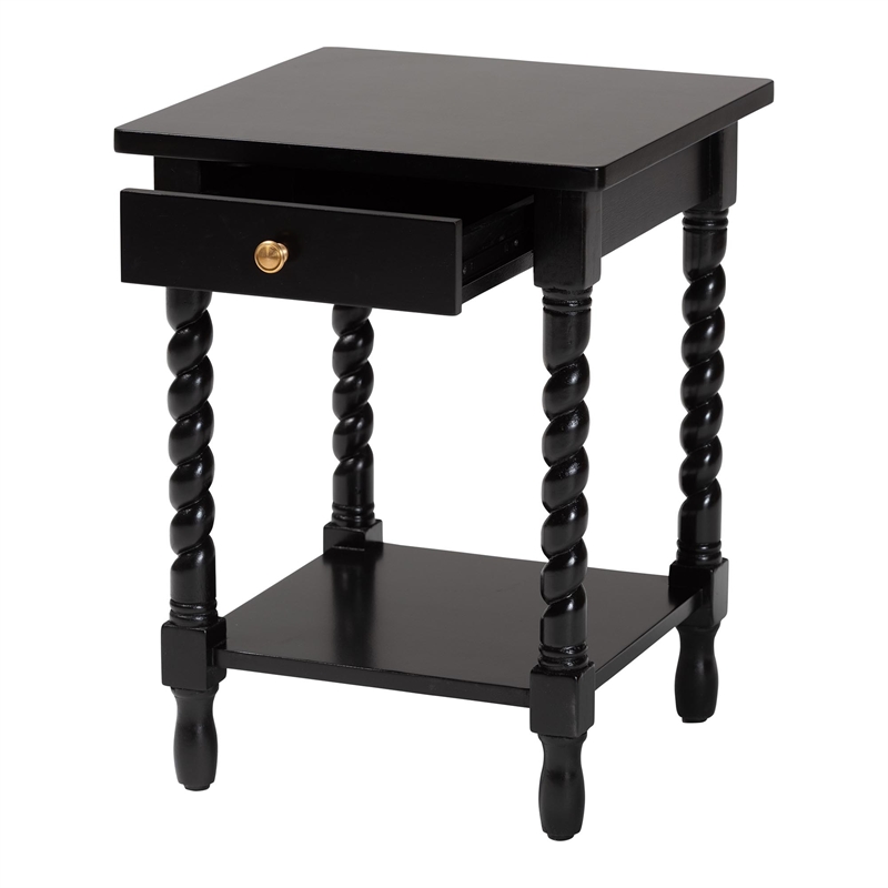 Baxton Studio Niklas Nightstand with Twisted Legs 1-Drawer Black