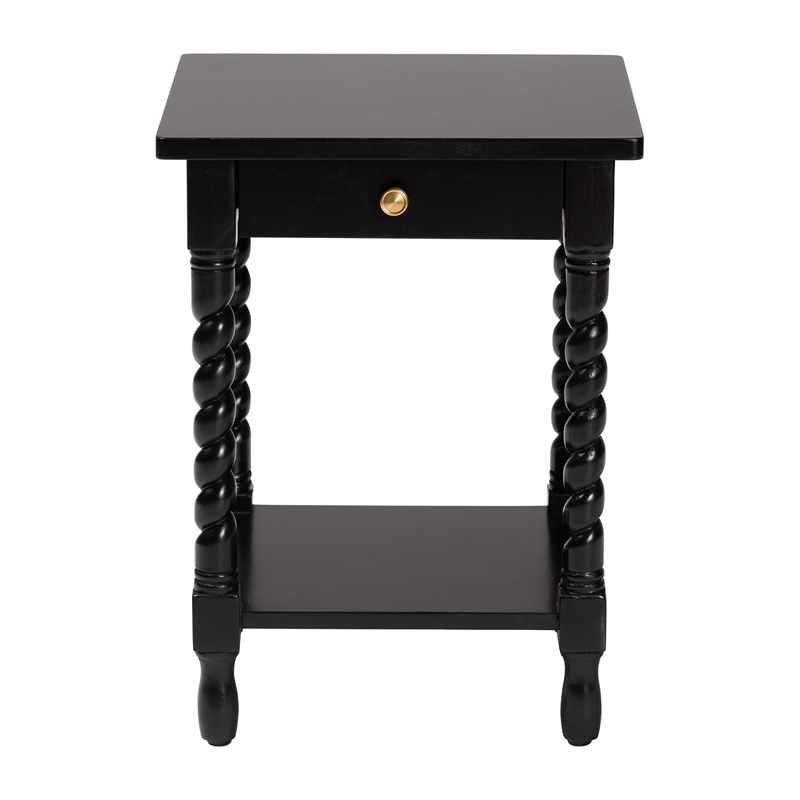 Baxton Studio Niklas Nightstand with Twisted Legs 1-Drawer Black