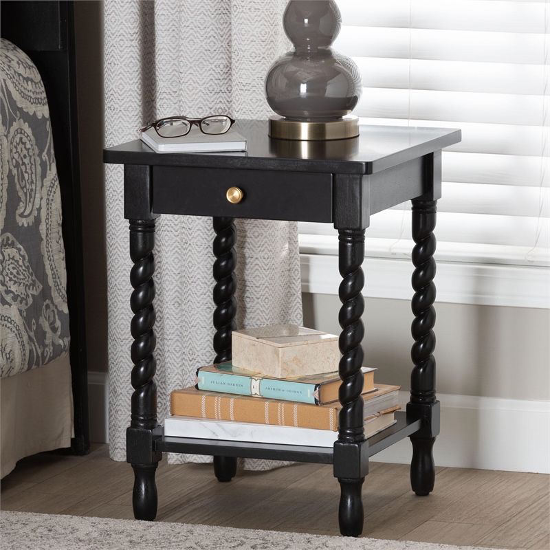 Baxton Studio Niklas Nightstand with Twisted Legs 1-Drawer Black