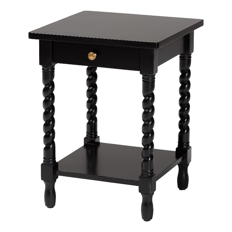 Baxton Studio Niklas Nightstand with Twisted Legs 1-Drawer Black
