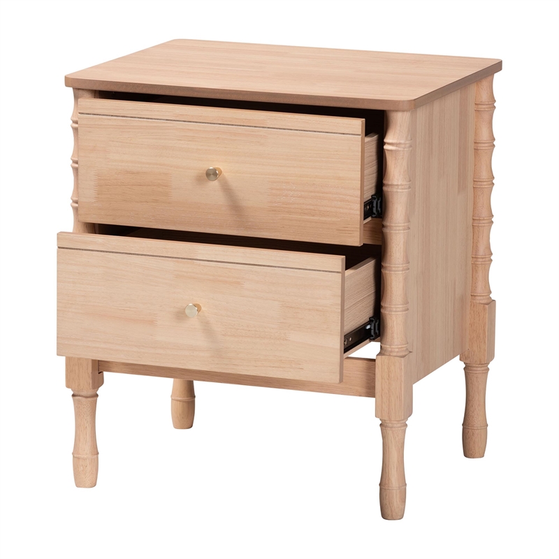 Baxton Studio Laurent Nightstand 2-Drawer Bedside Table with Bamboo