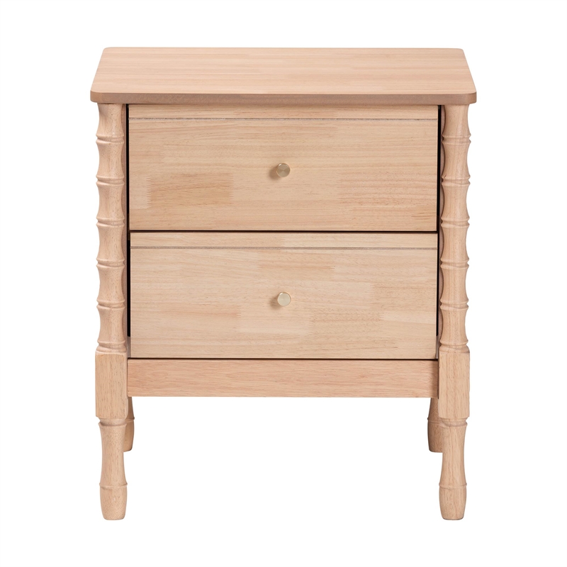 Baxton Studio Laurent Nightstand 2-Drawer Bedside Table with Bamboo