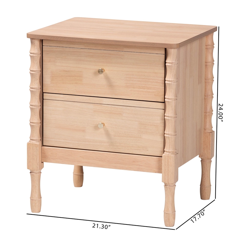 Baxton Studio Laurent Nightstand 2-Drawer Bedside Table with Bamboo