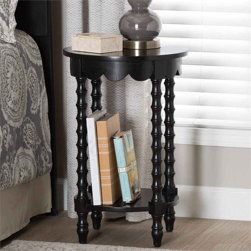 Baxton Studio Sally Round Nightstand with Bamboo Inspired Legs Black