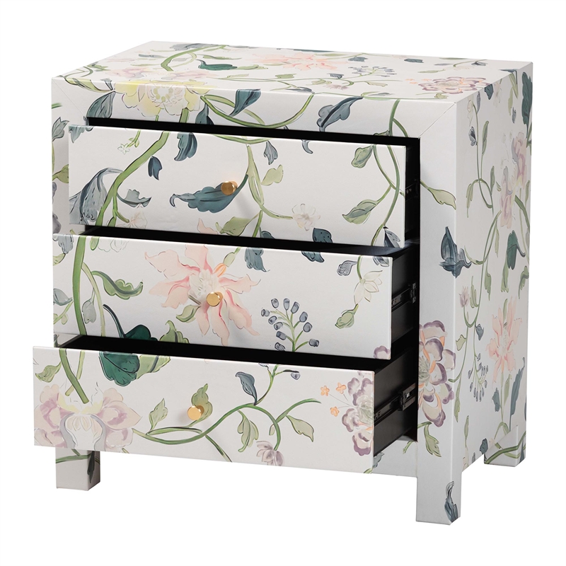 Baxton Studio Connery Floral  End Table 3-Drawer Decorative Storage Cabinet
