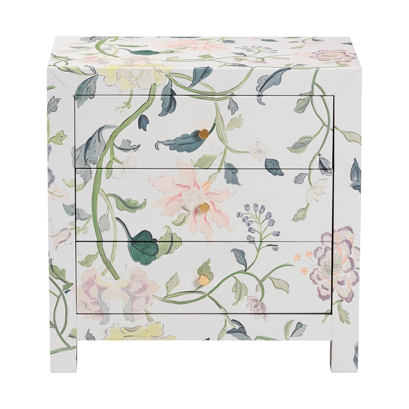 Baxton Studio Connery Floral  End Table 3-Drawer Decorative Storage Cabinet