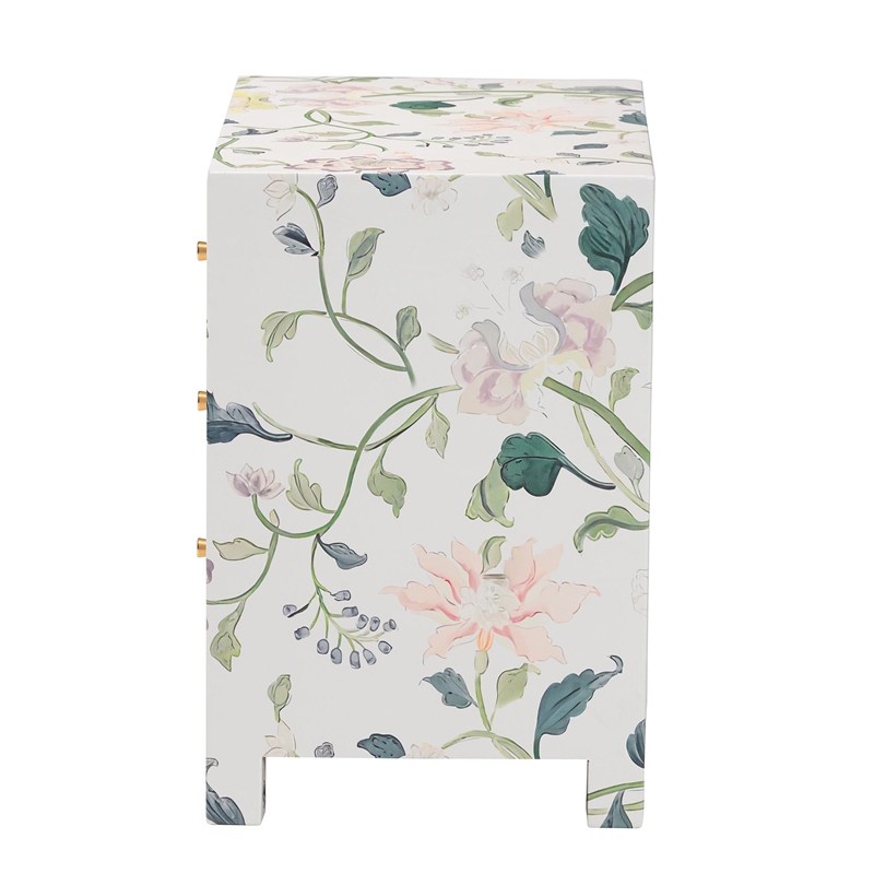 Baxton Studio Connery Floral  End Table 3-Drawer Decorative Storage Cabinet