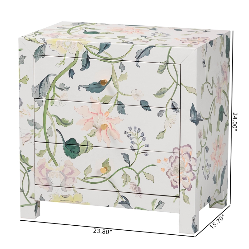Baxton Studio Connery Floral  End Table 3-Drawer Decorative Storage Cabinet