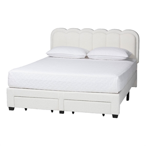 Baxton Studio Caradonna Cream Teddy-Bear Fabric Bed with Storage Drawers Queen