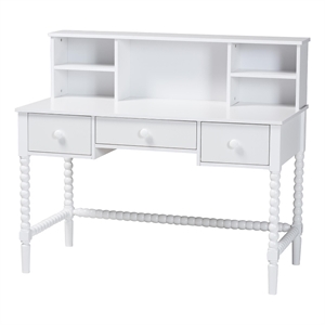 Baxton Studio Archwood Writing Desk with Hutch 3-Drawer Wood Desk White