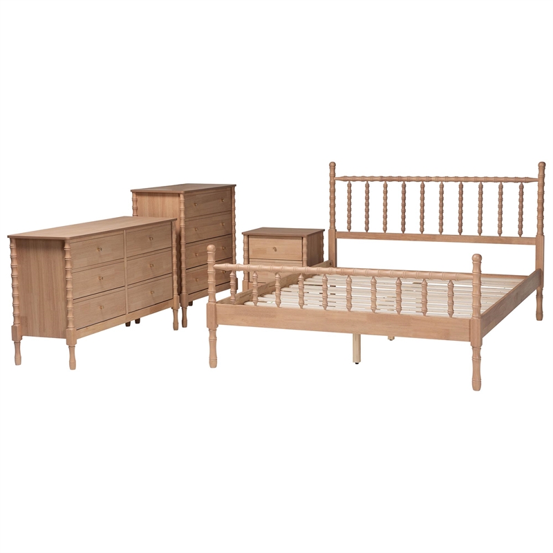 Baxton Studio Laurent Bamboo Style 4-Piece Bedroom Set Platform Bed Queen