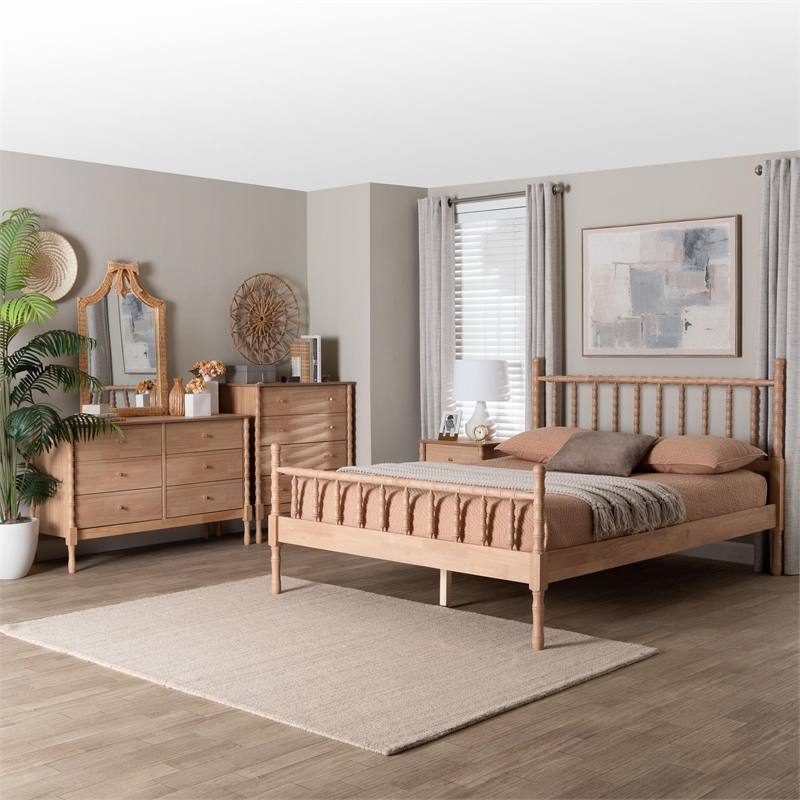 Baxton Studio Laurent Bamboo Style 4-Piece Bedroom Set Platform Bed Queen