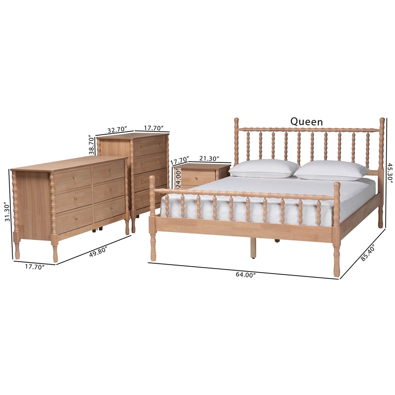Baxton Studio Laurent Bamboo Style 4-Piece Bedroom Set Platform Bed Queen