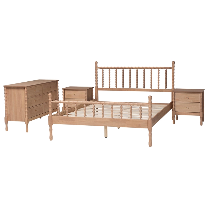 Baxton Studio Laurent Bamboo-Style 4-Piece Bedroom Set Platform Bed Queen