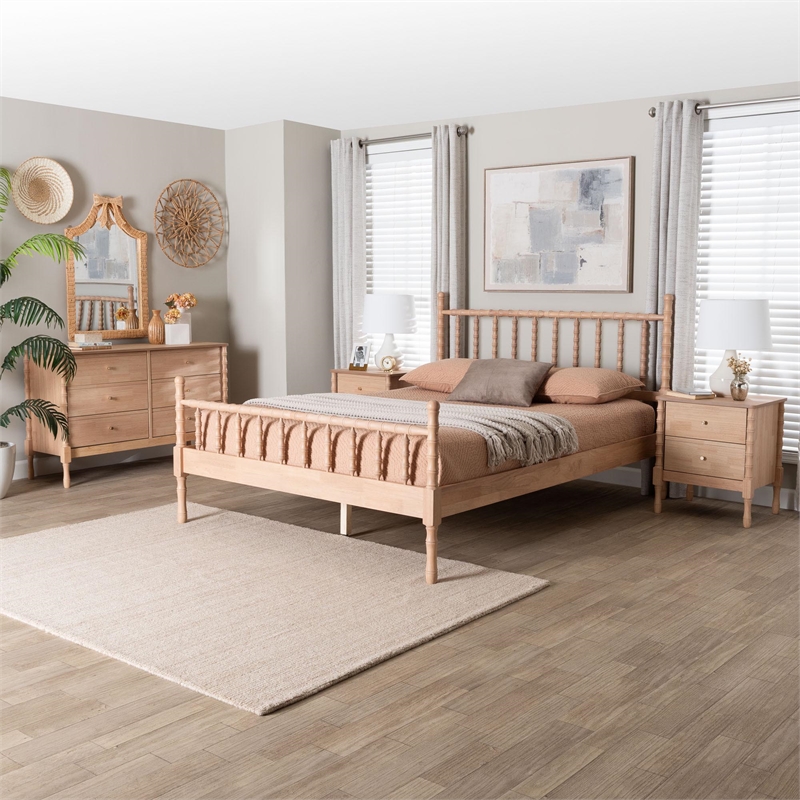 Baxton Studio Laurent Bamboo-Style 4-Piece Bedroom Set Platform Bed Queen