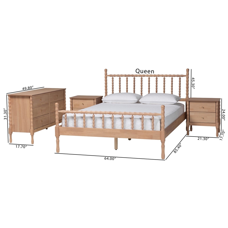 Baxton Studio Laurent Bamboo-Style 4-Piece Bedroom Set Platform Bed Queen
