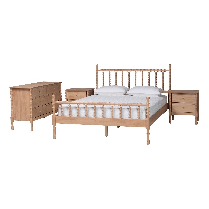 Baxton Studio Laurent Bamboo-Style 4-Piece Bedroom Set Platform Bed Queen