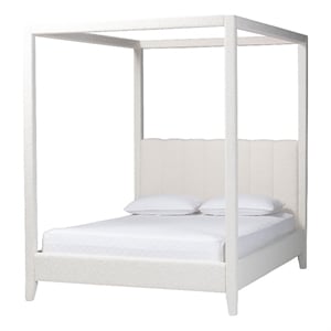 Baxton Studio Aerona Upholstered Canopy Bed Four Poster Platform Bed Queen