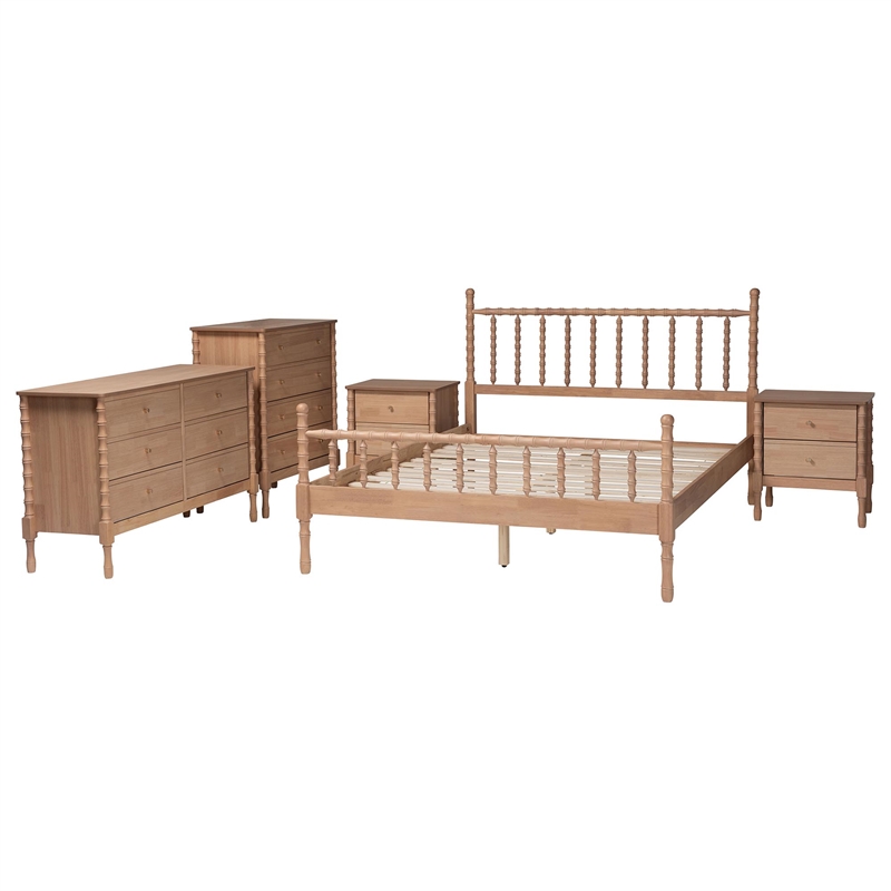 Baxton Studio Laurent Bamboo-Style 5-Piece Bedroom Set Platform Bed Queen