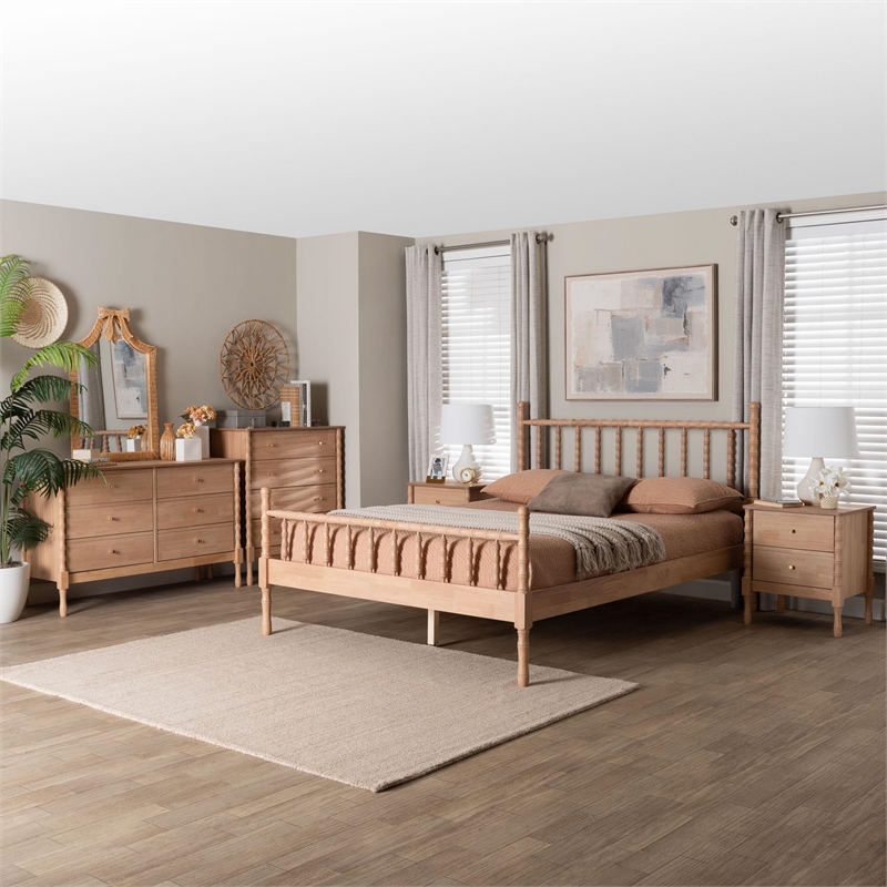 Baxton Studio Laurent Bamboo-Style 5-Piece Bedroom Set Platform Bed Queen
