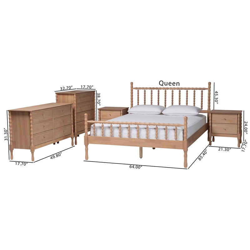 Baxton Studio Laurent Bamboo-Style 5-Piece Bedroom Set Platform Bed Queen