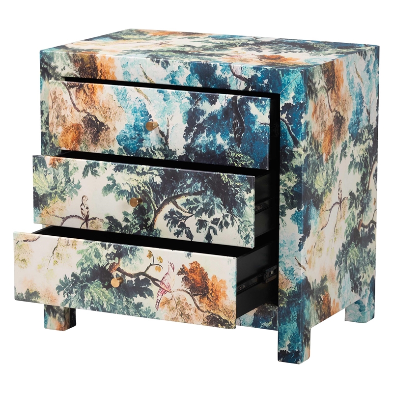 Baxton Studio Adeline End Table with Printed Motif 3-Drawer Storage Cabinet