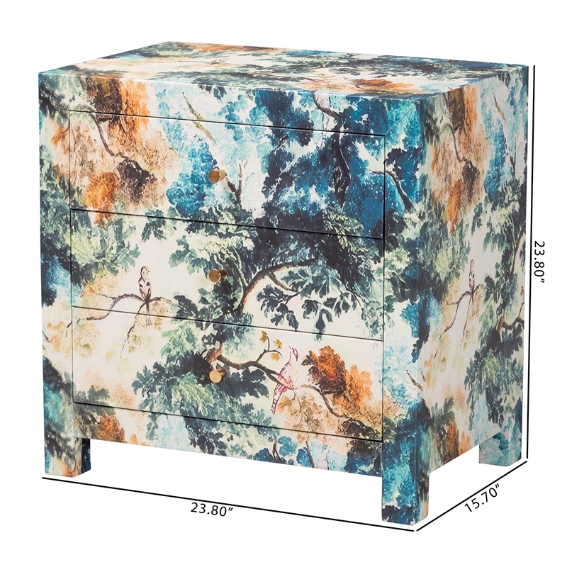 Baxton Studio Adeline End Table with Printed Motif 3-Drawer Storage Cabinet