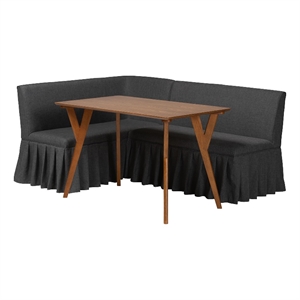 Baxton Studio Randolph 3-Piece Fabric Upholstered Dining Nook Set Dark Grey