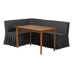Baxton Studio Richard 3-Piece Fabric Upholstered Dining Nook Set Dark Grey