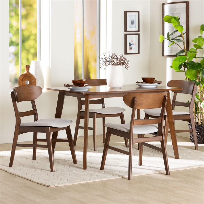 Baxton Studio Fremont Wood 5-Piece Dining Set Mid-Century Modern Table