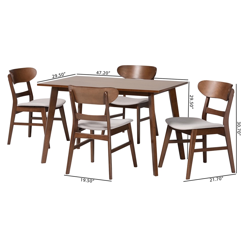 Baxton Studio Fremont Wood 5-Piece Dining Set Mid-Century Modern Table