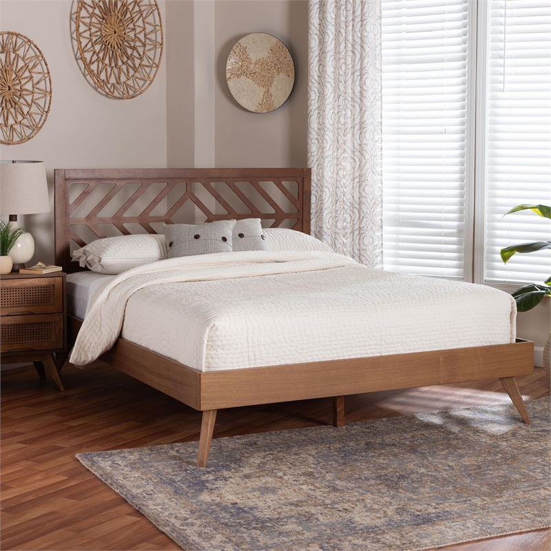 Baxton Studio Chinedu Platform Bed Mid-Century Modern Bed Queen