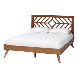 Baxton Studio Chinedu Platform Bed Mid-Century Modern Bed Queen