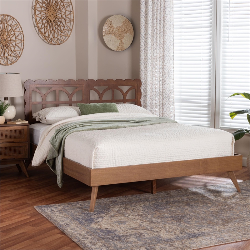 Baxton Studio Shukura Platform Bed Mid-Century Modern Bed Queen